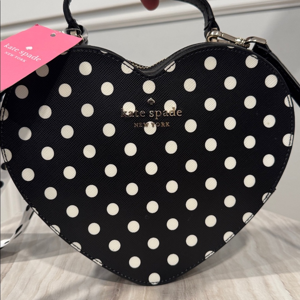 Kate Spade Love Shack Heart Black White Polka Dot Crossbody NWT - Picture 5 of 17